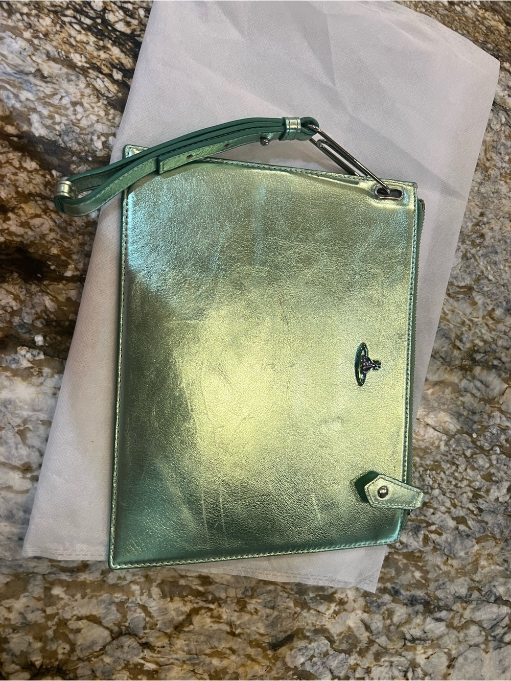 Vivienne Westwood Metallic Mint Green Wristlet Clutch - Picture 7 of 8